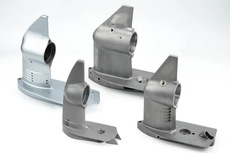 A collection of marine industry components showcasing diverse JoinCast capabilities including raw aluminum castings, trivalent chromium treatment, and liquid coating.