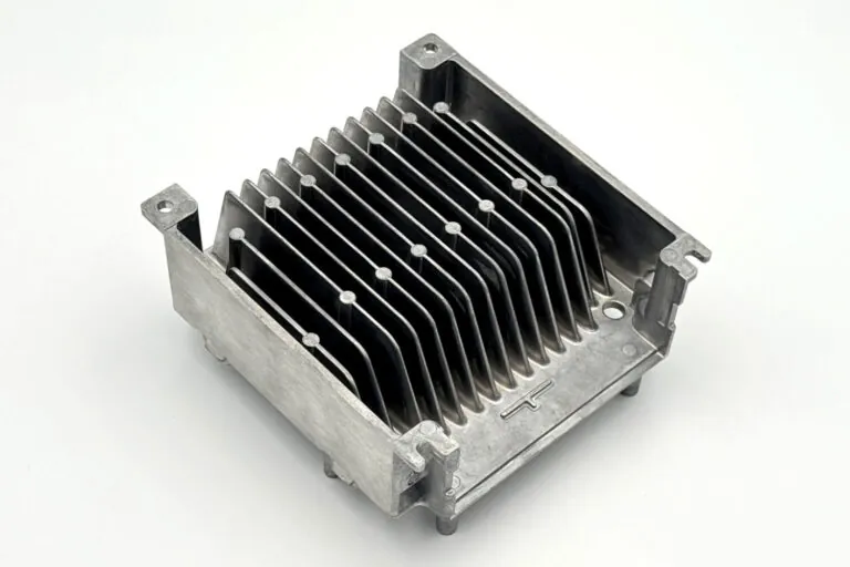 Precision-machined aluminum heat sink component with dense cooling fin arrangements to maximize surface area for high-power thermal dissipation.